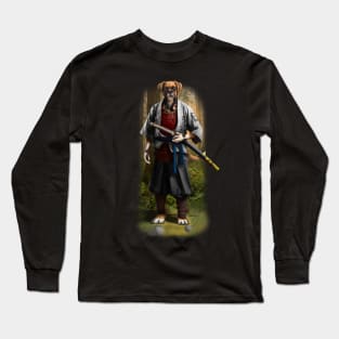 Exclusive Hand Drawn Samurai Dog | Samurai Collection Item-4 (Dog) | by Rendigart Studio Long Sleeve T-Shirt